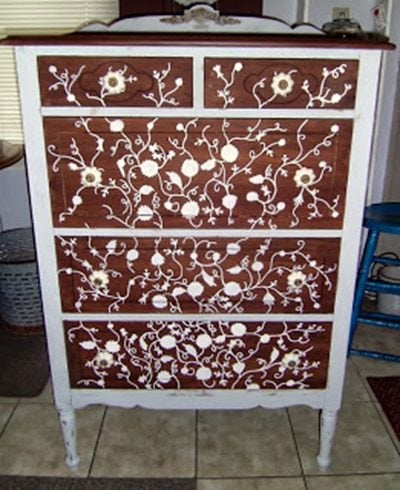 hand-painted vines on a dresser