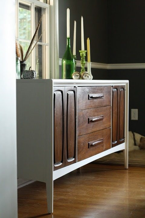 mid-century modern dresser into a two toned buffet