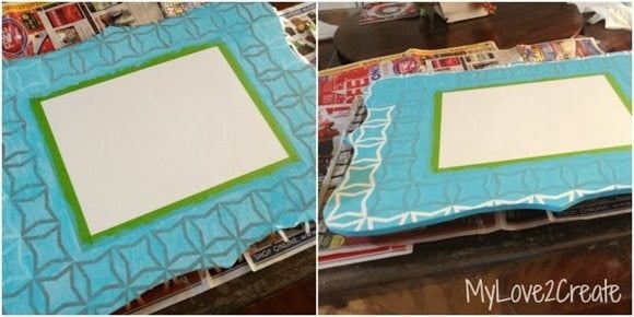 painting a stenciled cut out frame