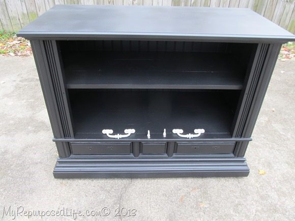 black cabinet with white hardware