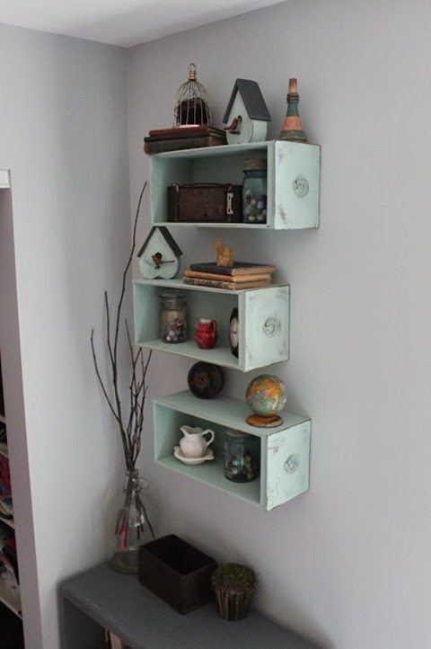 using drawers as wall shelves