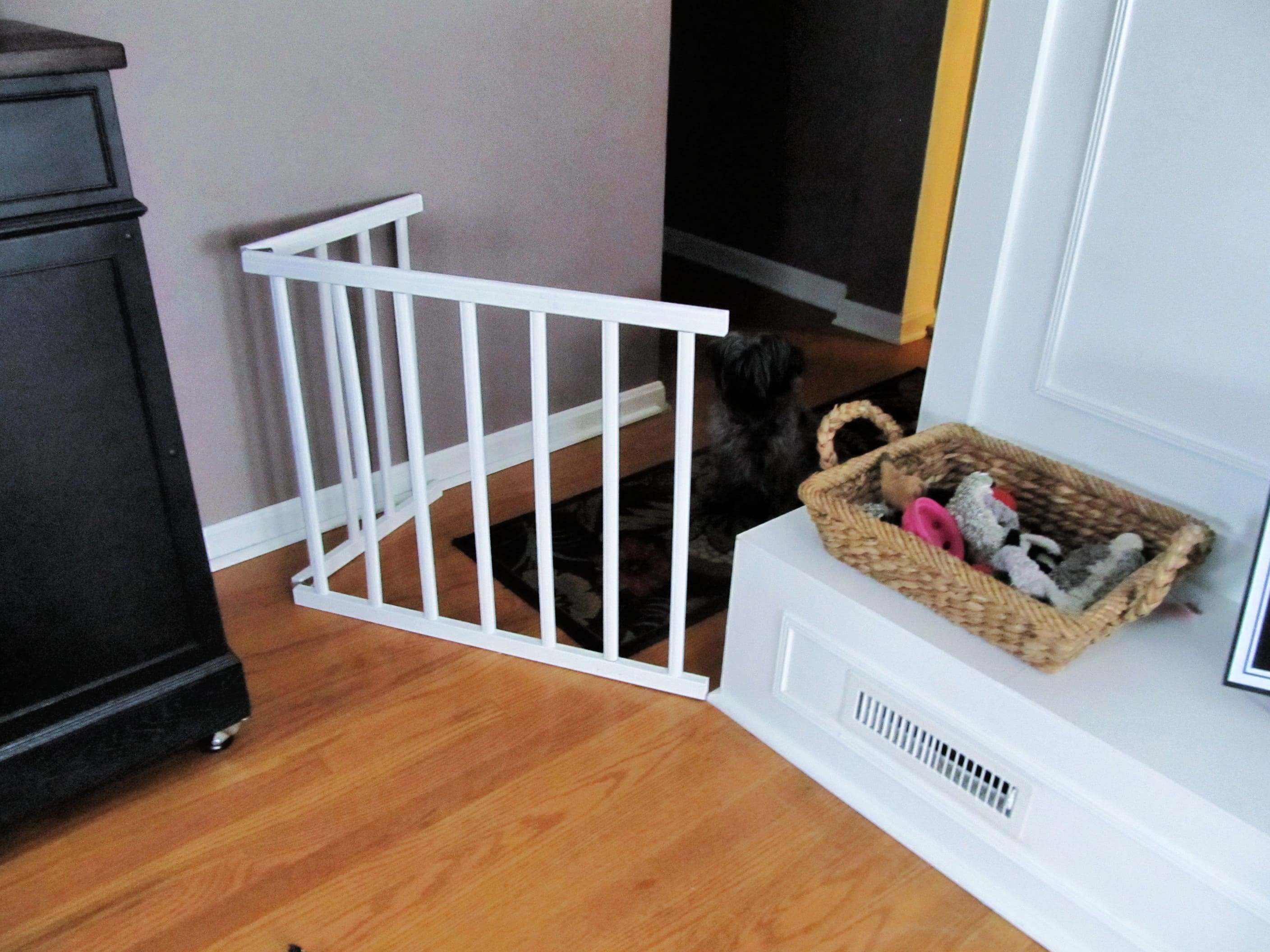 DIY doggie gate by fireplace