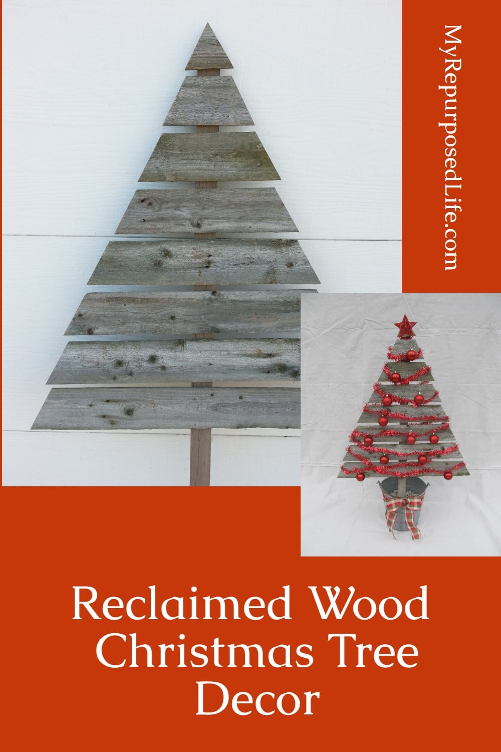 Use upcycled fence boards to make wooden Christmas trees for your yard, porch or patio. via @repurposedlife