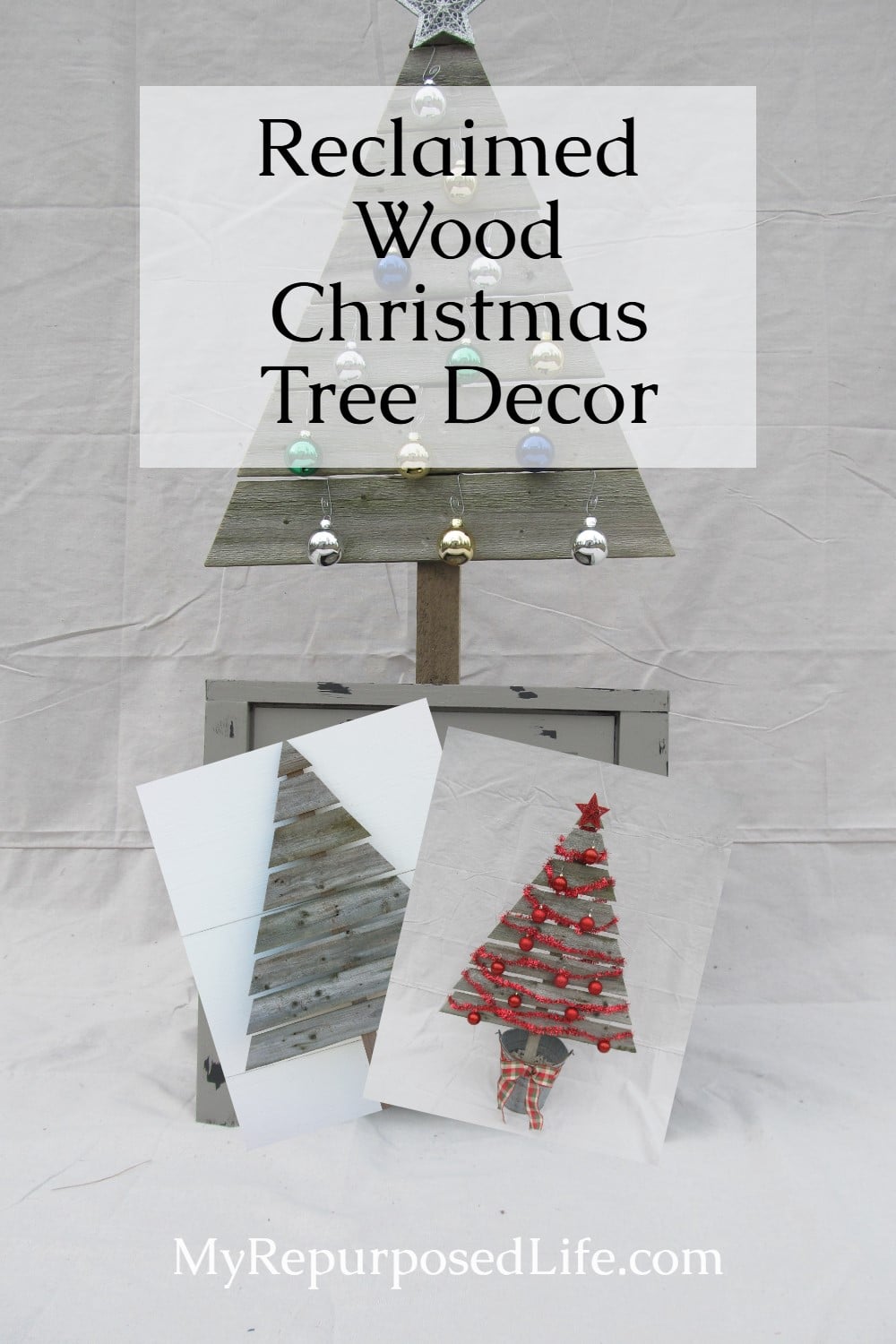 Use upcycled fence boards to make wooden Christmas trees for your yard, porch or patio. via @repurposedlife