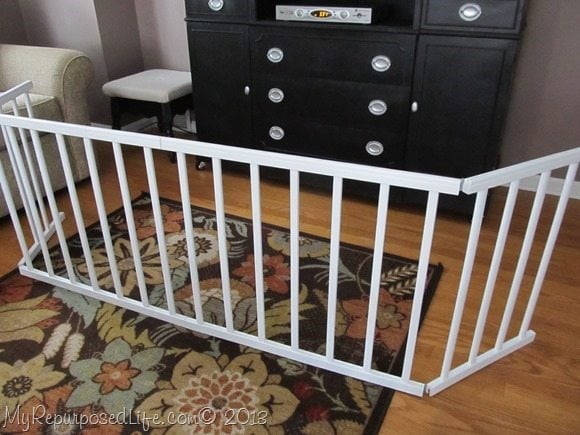 repurposed crib rails dog enclosure (pet gate)
