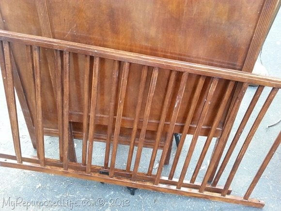 vintage crib rails repurposed