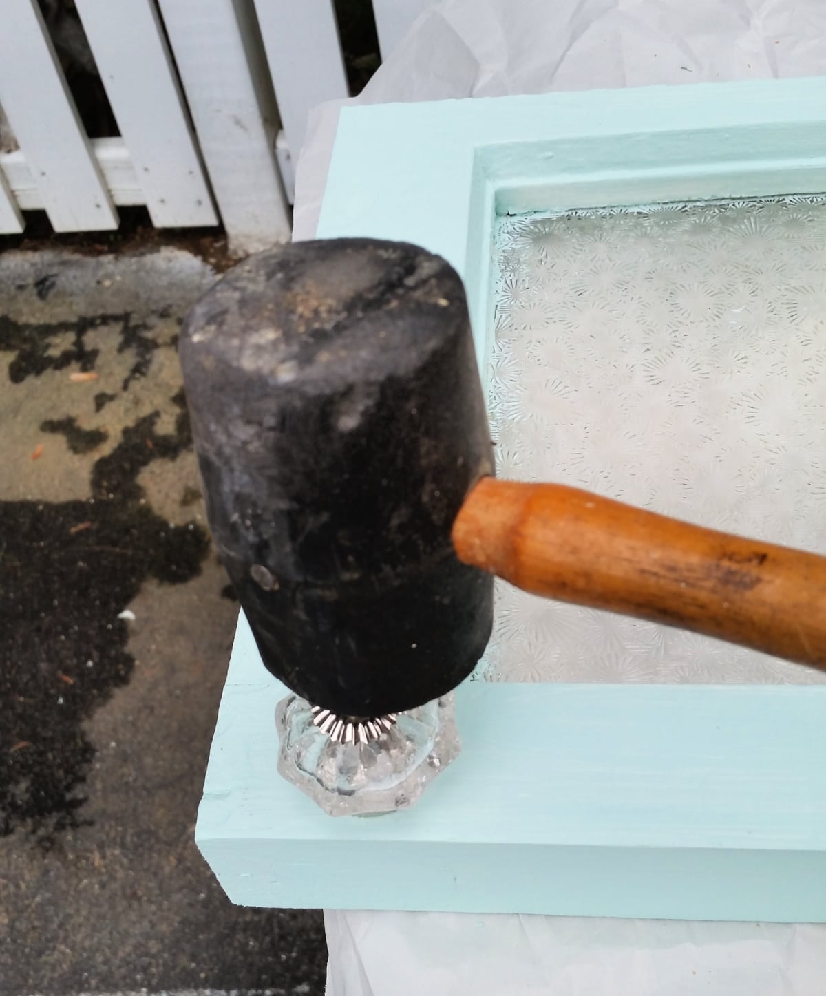 insert glass knob rubber mallet