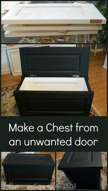a hollow core door is transformed into a blanket chest or trunk