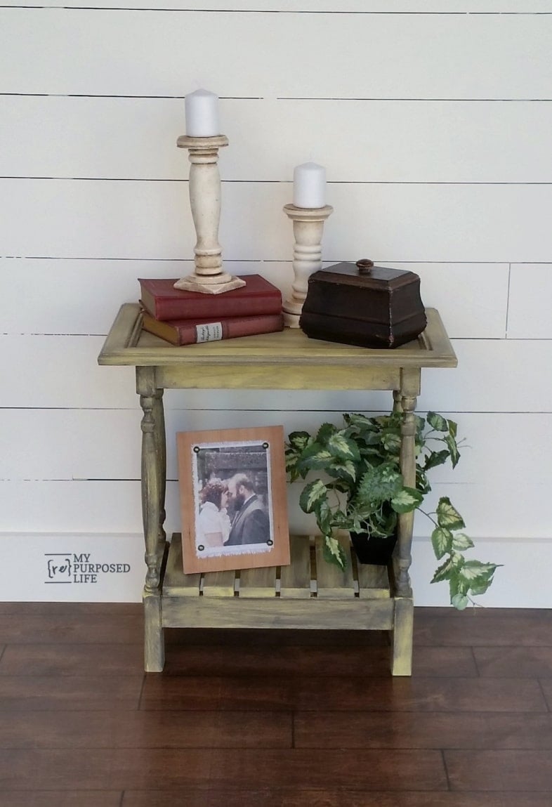 my repurposed life small yellow glazed cabinet door table