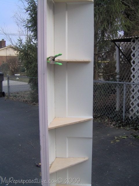 adding shelves to repurposed door corner shelf adding shelves to repurposed door corner shelf