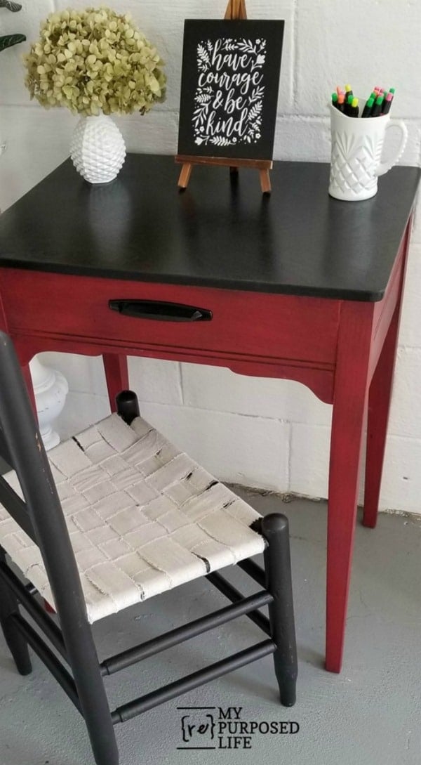 sewing cabinet into red and black writing desk by MyRepurposedLife sewing cabinet into red and black writing desk by MyRepurposedLife