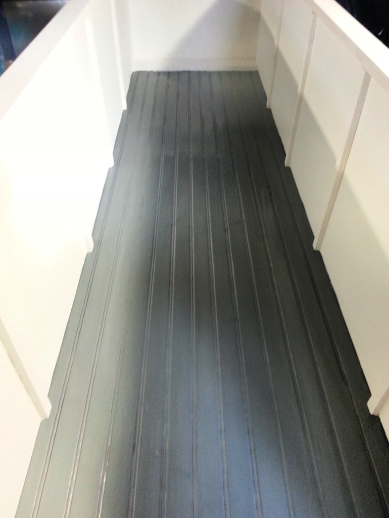 bookcase with gray beadboard