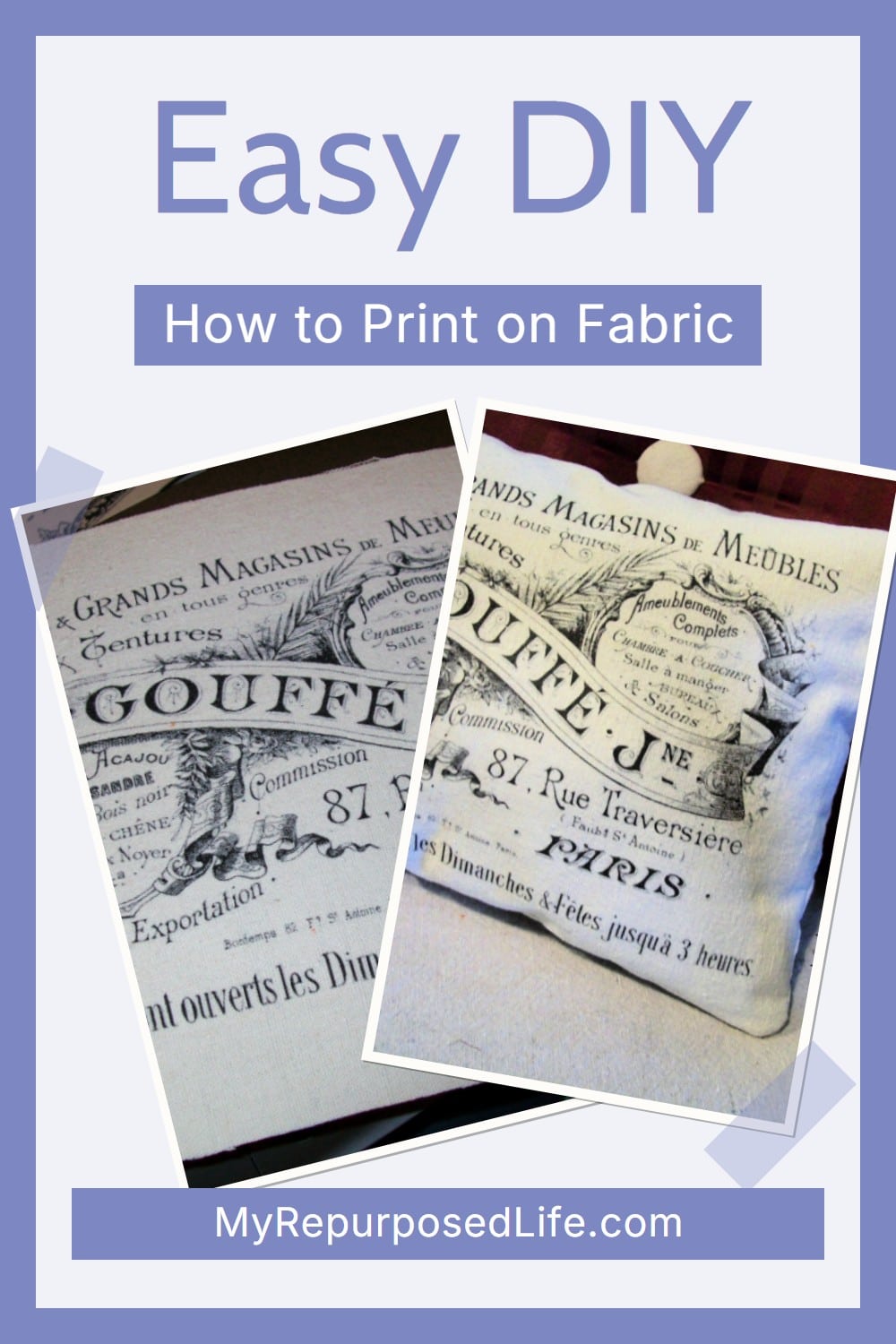 Have you ever wanted to do some printing on fabric, maybe to make a pillow or a small sachet? This will show you how I used label sheets to print on fabric. #MyRepurposedLife #repurposed #fabric #printingonfabric #pillow #diy via @repurposedlife