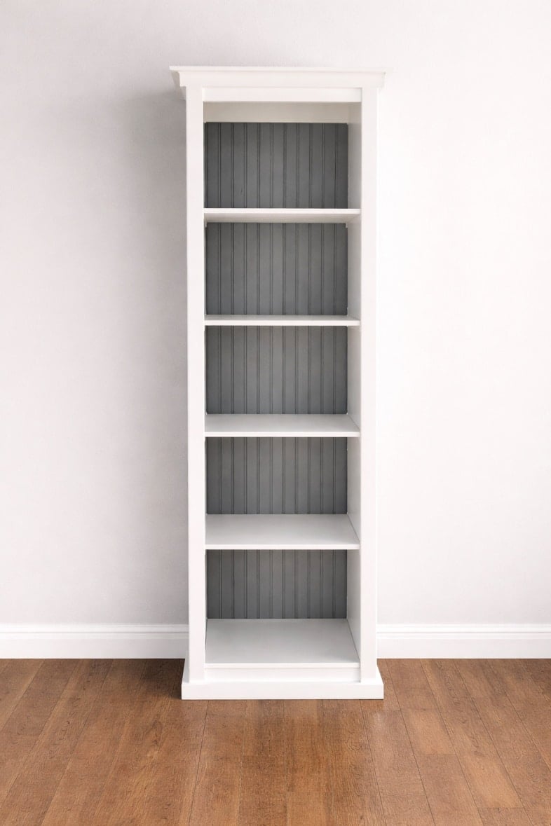 white bookcase made from bi-fold doors