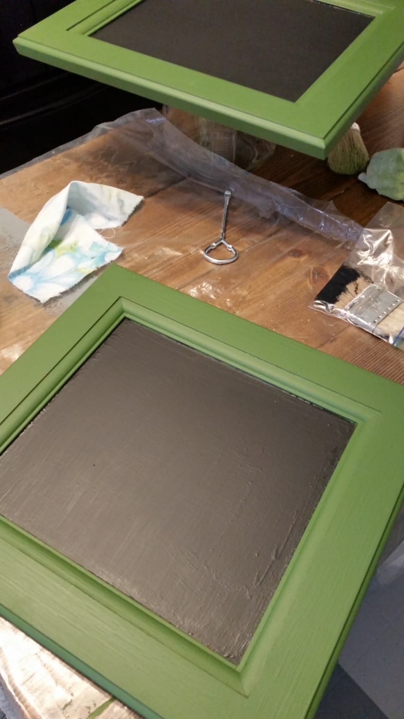 green cabinet doors with chalkboard paint