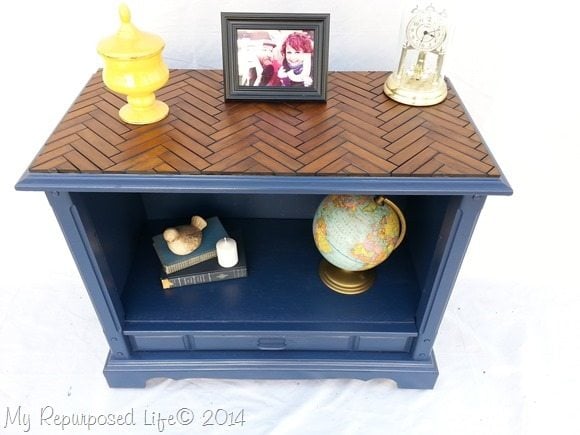 repurposed-tv-cabinet-chevron-herringbone-wooden-slatted-table-top