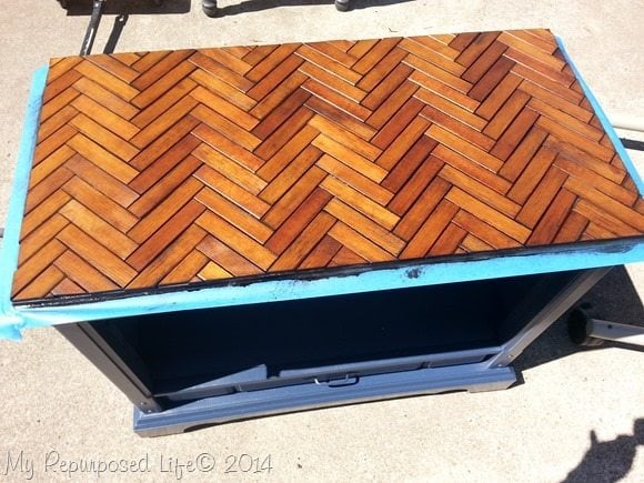 chevron table top made with slats