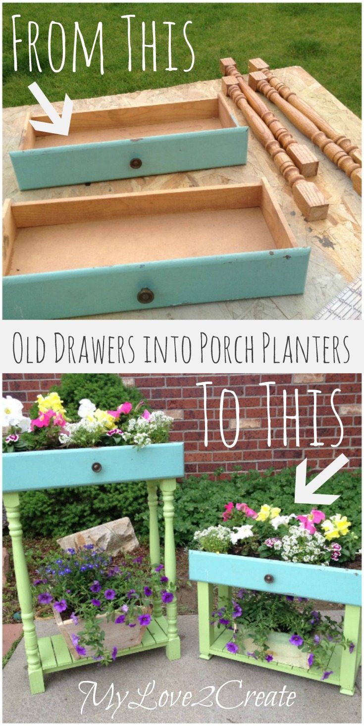 Old drawers into porch planters
