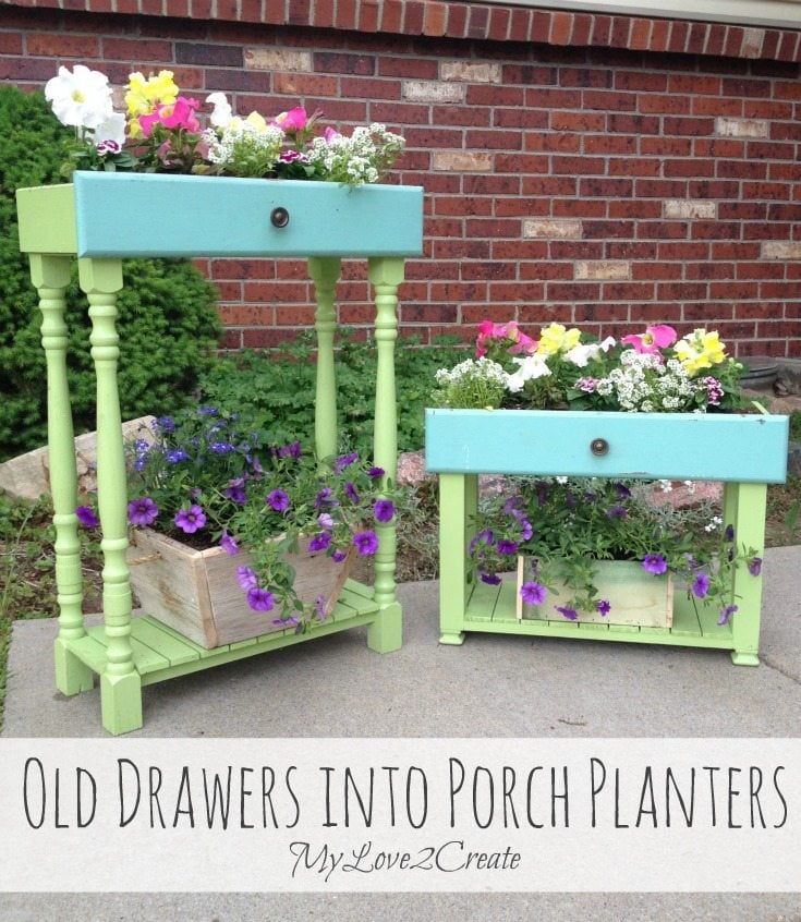 Old drawers into porch planters