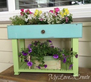 Old drawers into porch planters
