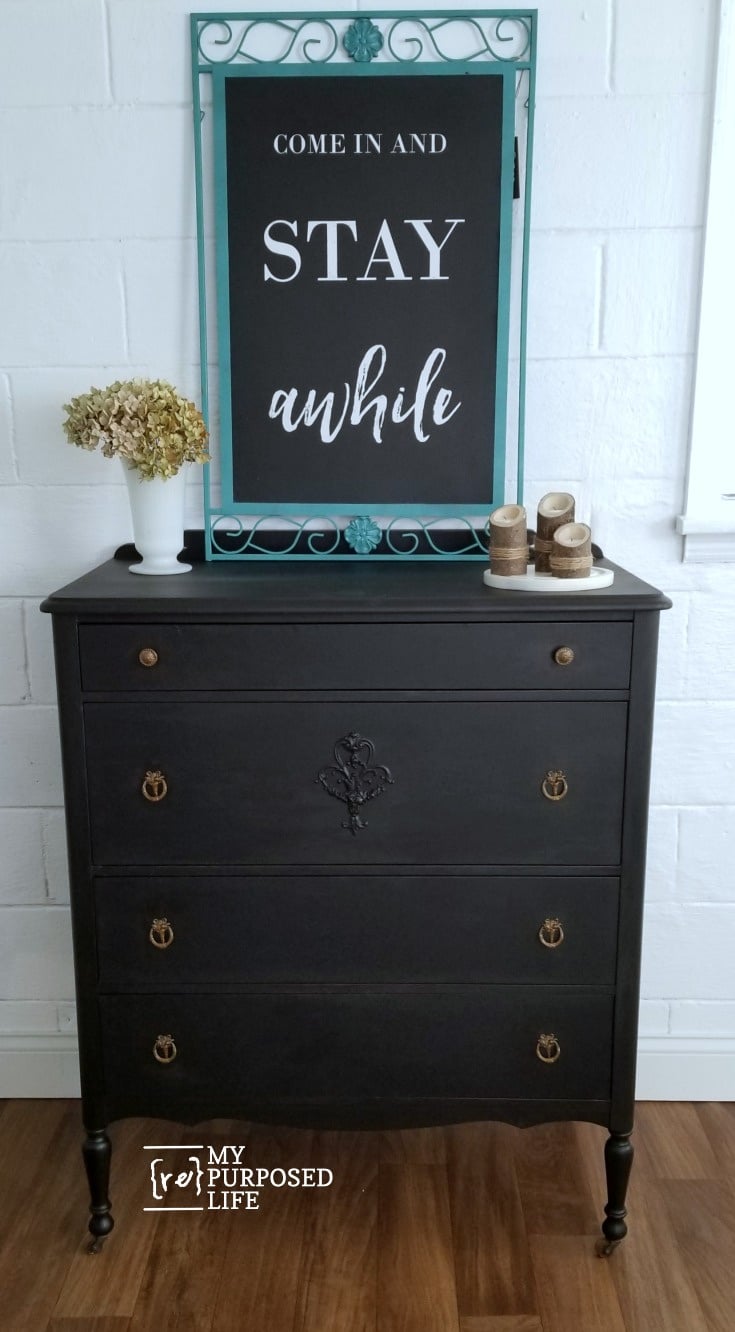 black antique dresser makeover MyRepurposedLife