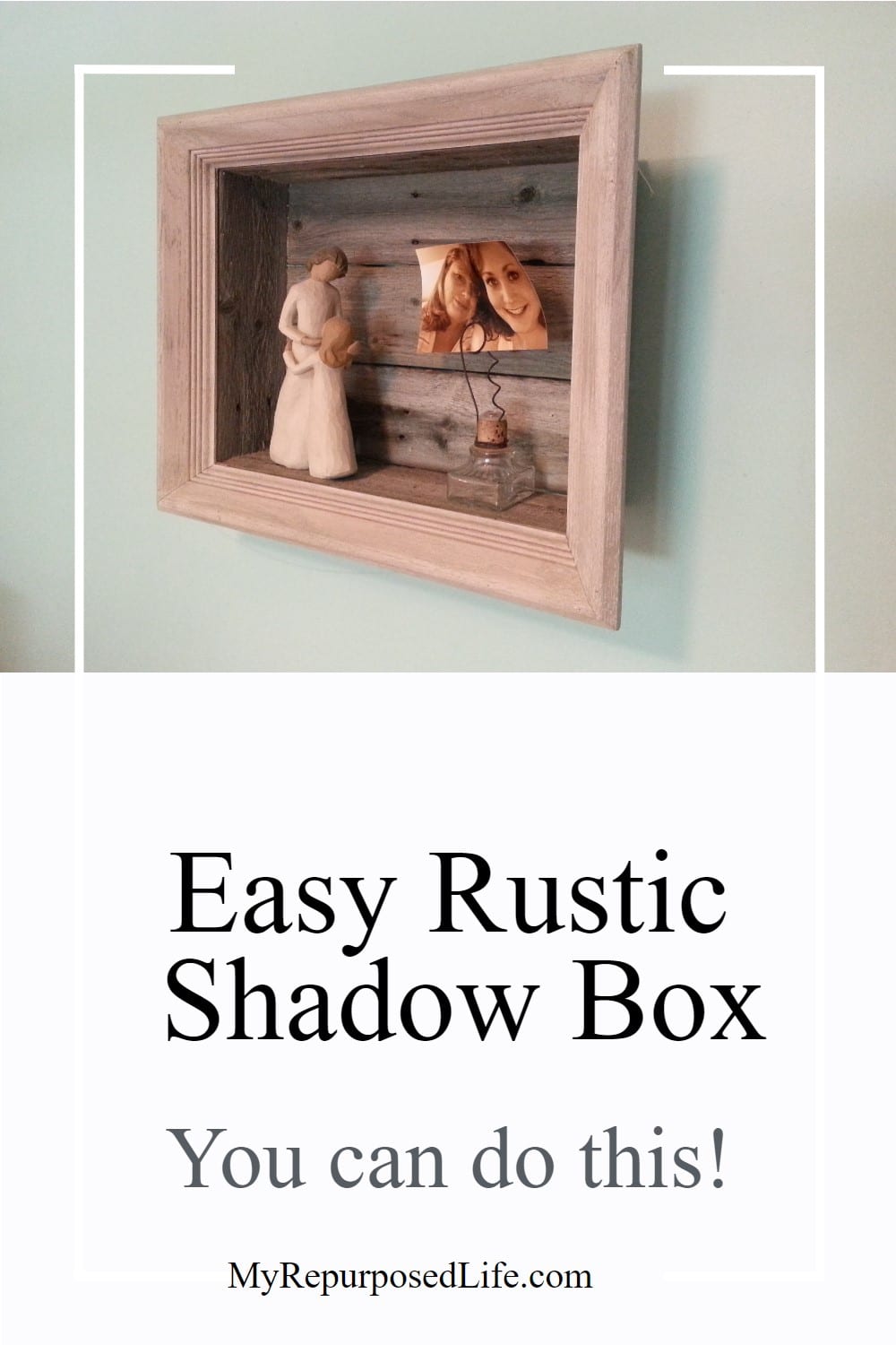 How to make a rustic shadow box out of reclaimed fence boards and a thrift store picture frame. You can make this by following this step by step tutorial. #MyRepurposedLife #diy #rustic #shadowBOX via @repurposedlife