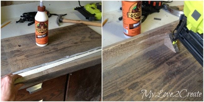 gluing and nailing on top shelf board and shelf supports