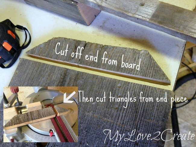 cutting off end of fence board to make shelf supports