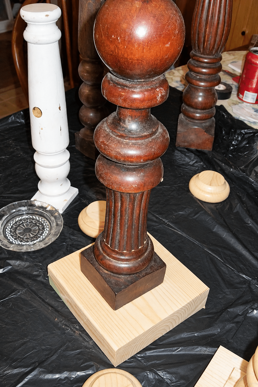 assembling DIY spindle candlesticks