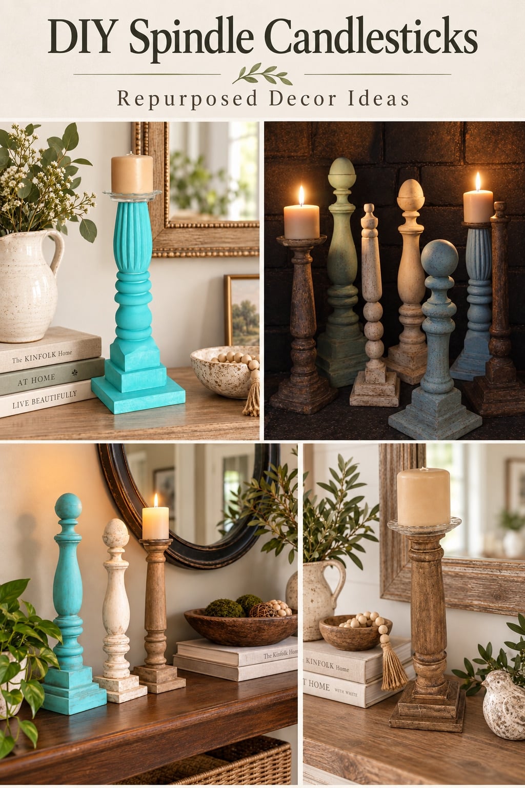 How to make fun and creative finials and wooden diy candlesticks out of old beds, chairs and more! #MyRepurposedLife #spindles #candlesticks #diy #project #easy via @repurposedlife