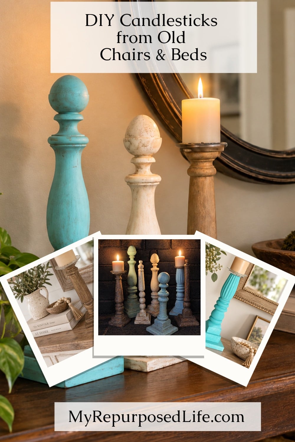 pretty candlesticks made from spindles