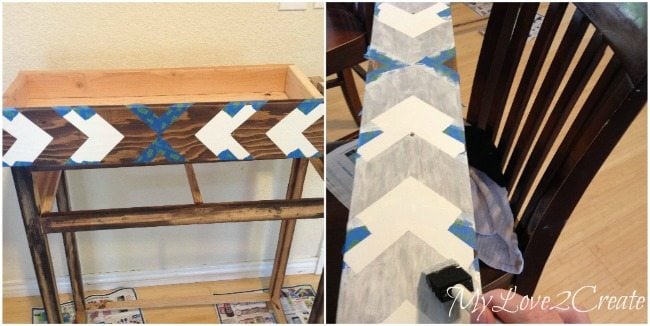 Contact paper stencil to make arrow pattern on drawer of entry table