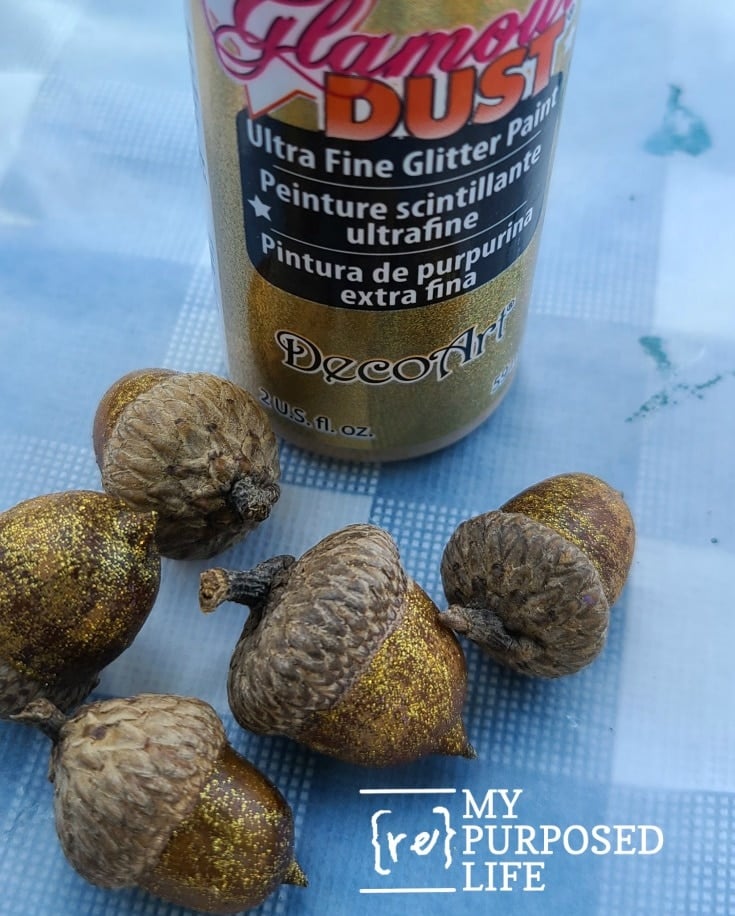 how to paint acorns gold glitter