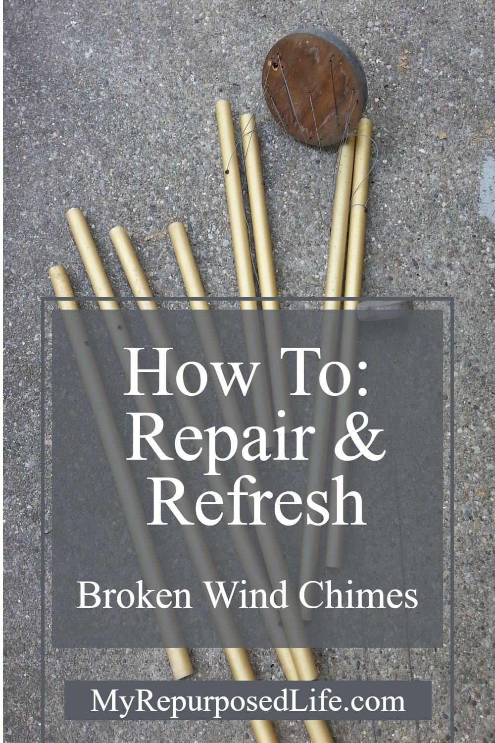 How to repair, refresh, restring a broken wind chime. Tips for the best string, paint and stain to use to save that old wind chime. #MyRepurposedLife #broken #windchime #makeover #spraypaint #stain #minwax #krylon via @repurposedlife