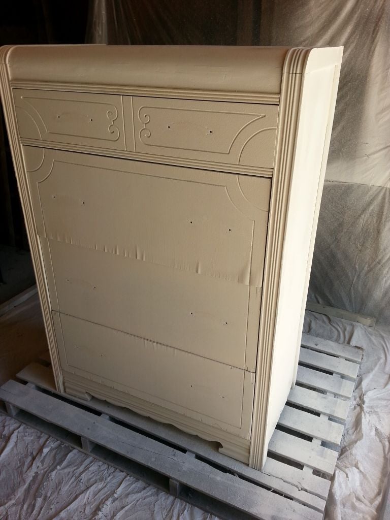 white primer on waterfall furniture