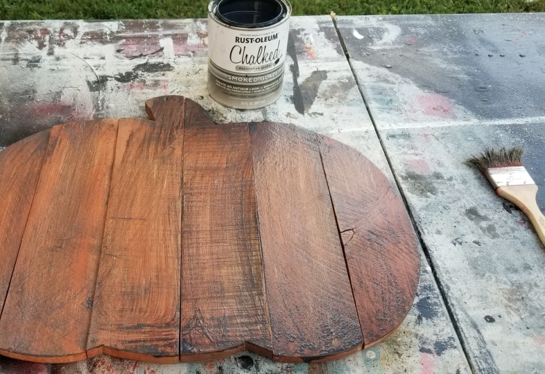 smoked chalk glazing to darken the pumpkin sign