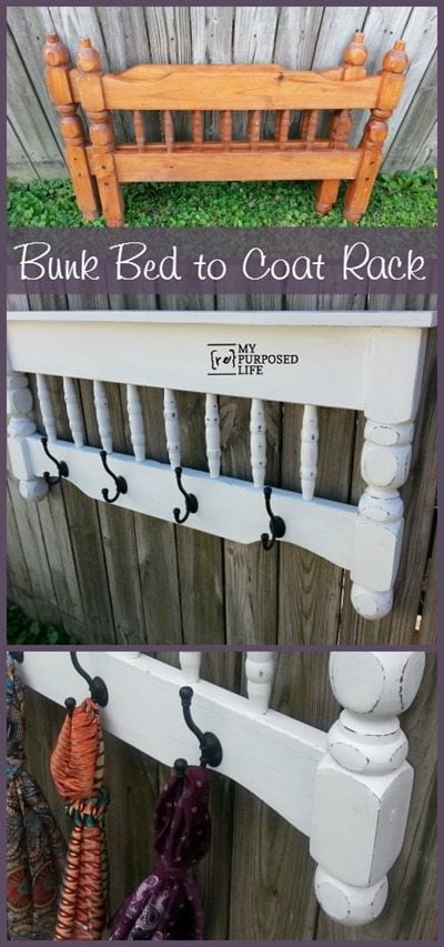 My Repurposed Life White Coat Rack made from a repurposed bunk bed
