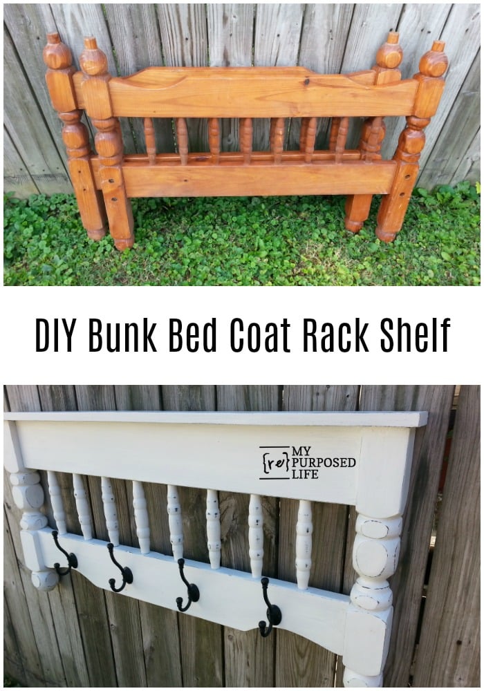 My Repurposed Life will show you how to make a DIY Coat Rack out of a repurposed bunk bed. Great tips on painting and distressing. #MyRepurposedLife #repurposed #bed #bunkbed #diy #coatrack #distressed #painting via @repurposedlife