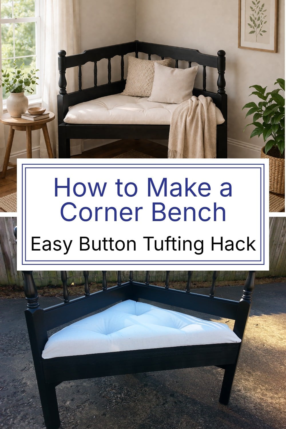 Button tufting 101 in three easy steps shows you that you don't have to drill holes in your tufted seat-but use a staple gun and screws instead. #MyRepurposedLife #repurposed #furniture #button #tufting #easy #diy via @repurposedlife
