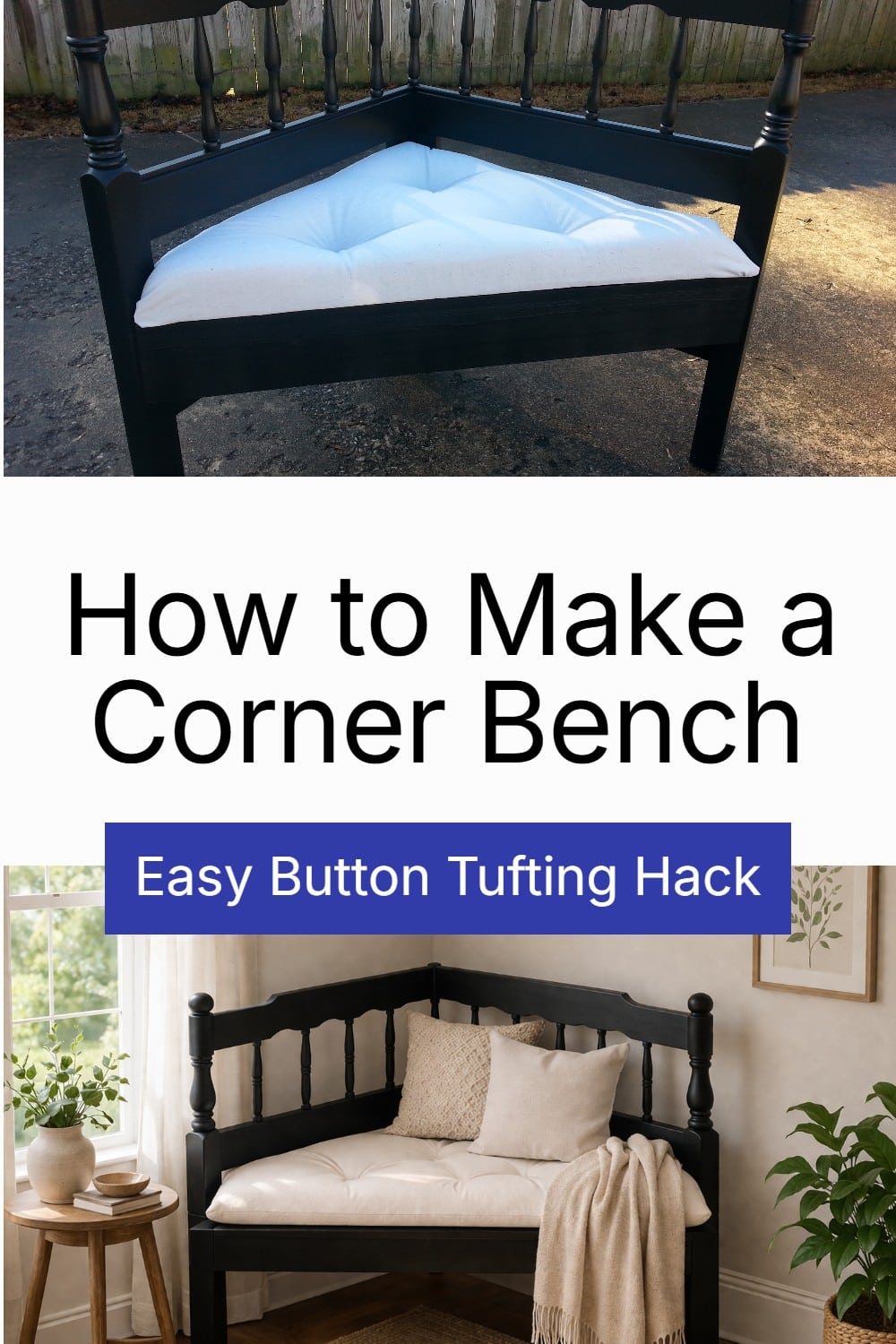 Button tufting 101 in three easy steps shows you that you don't have to drill holes in your tufted seat-but use a staple gun and screws instead. #MyRepurposedLife #repurposed #furniture #button #tufting #easy #diy via @repurposedlife