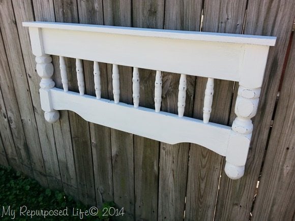 white coat rack shelf made from an old bunk bed