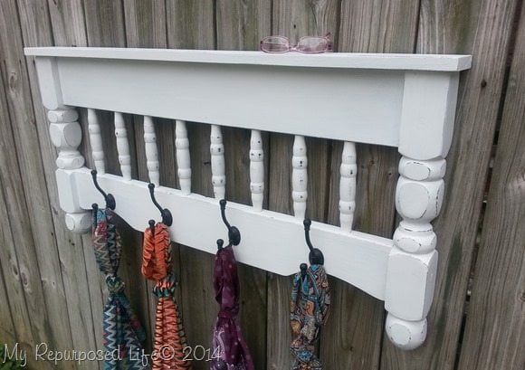 white coat rack shelf- this is made from a bunk bed!