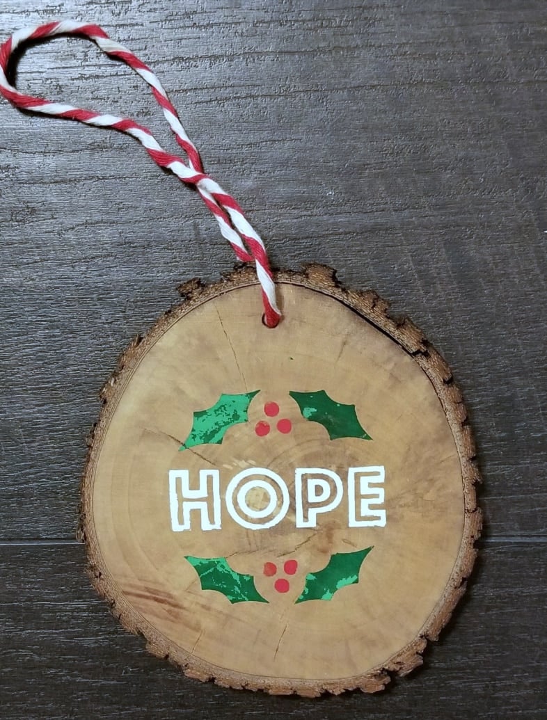 HOPE wooden slice ornament with Chalk Couture