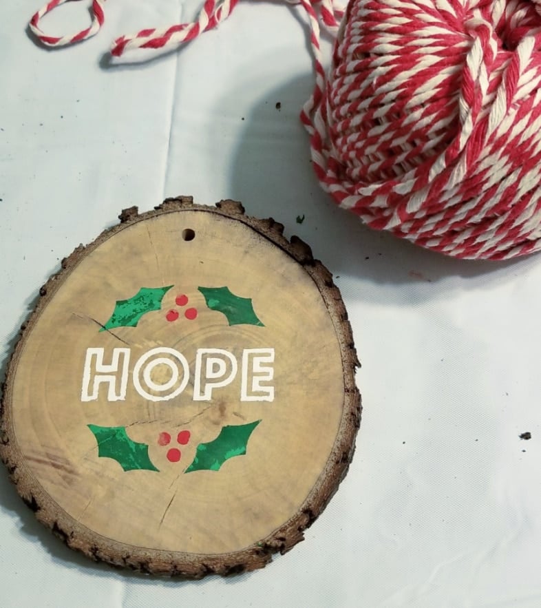 add baker's twine for hanging ornament