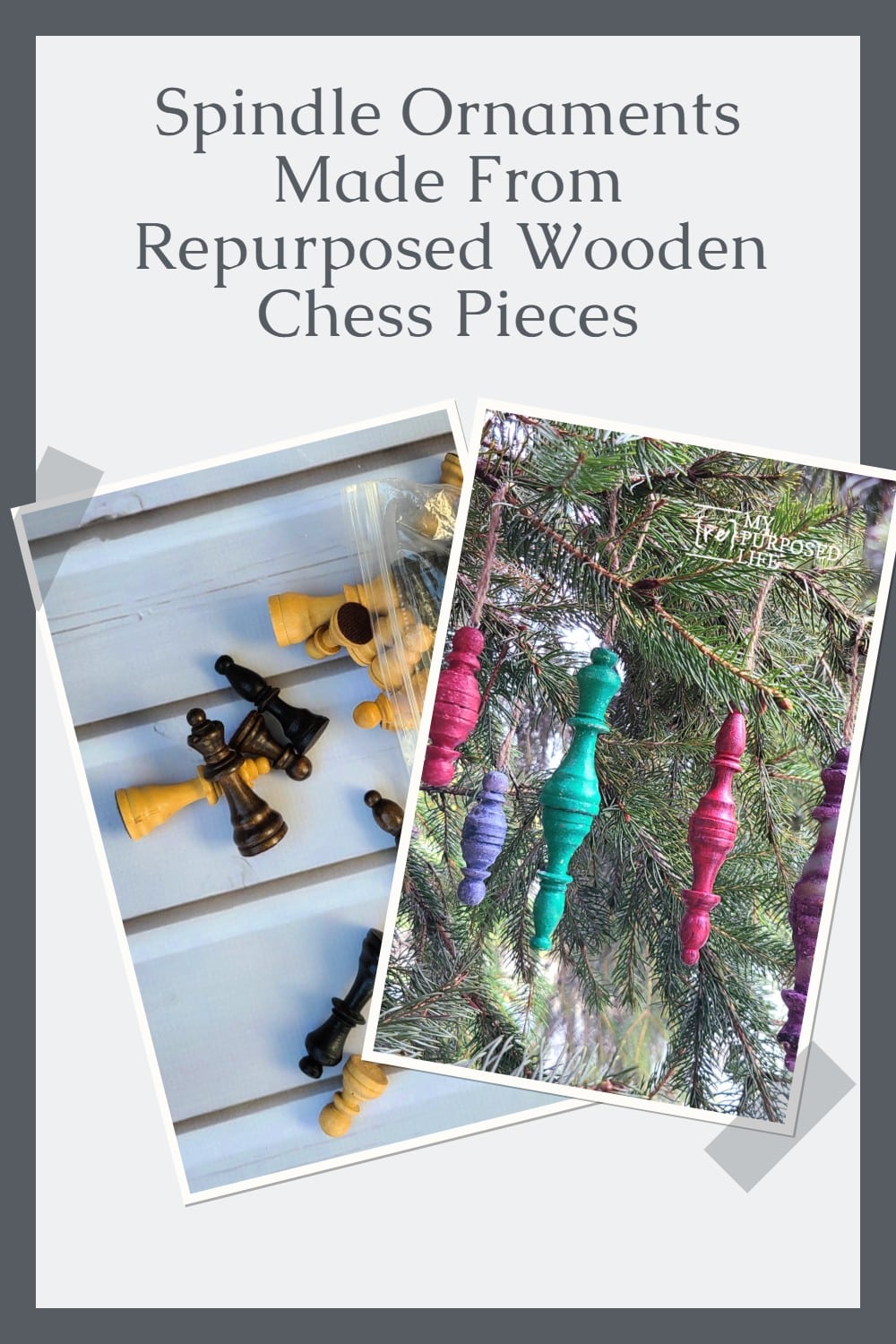 colorful spindle ornaments made from chess pieces