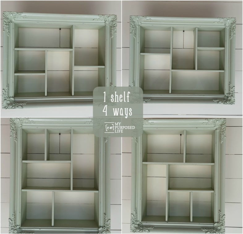 collage showing picture frame shadow box hanging four different ways
