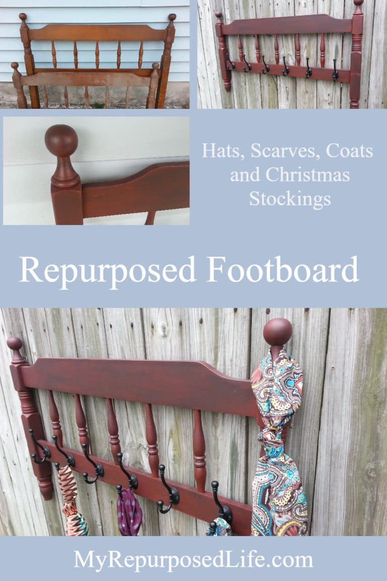 Repurposed Red Footboard Coat Rack - My Repurposed Life®