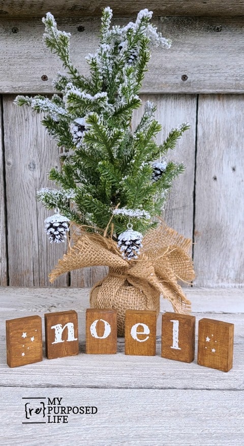 tiny scrap wood blocks NOEL MyRepurposedLife tiny scrap wood blocks NOEL MyRepurposedLife