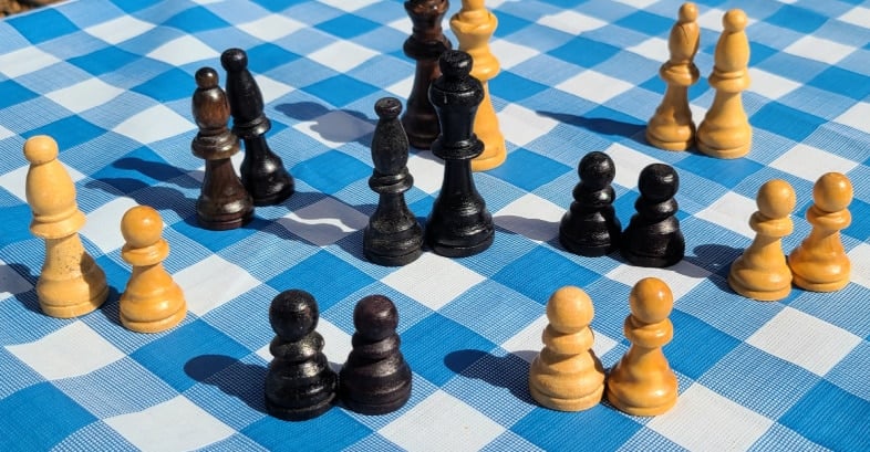 wooden chess pieces as Christmas ornaments