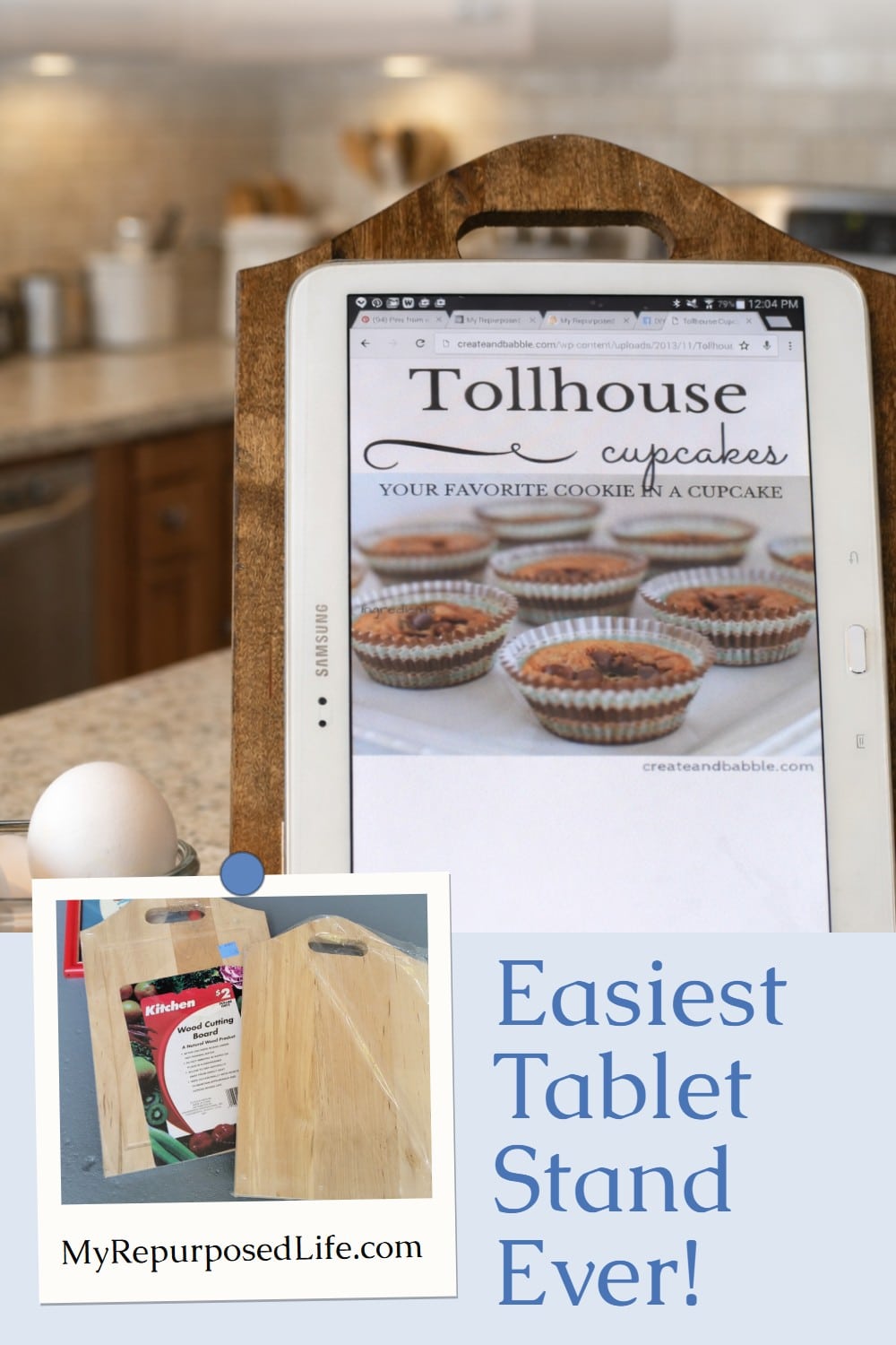 Easy iPad or Tablet Stand, doubles as a cookbook holder! No special tools required, so easy your kids could make it for you! Easy AND frugal, it doesn't get any better than this. #MyRepurposedLife #iPad #stand #tablet #diy #easy #project via @repurposedlife